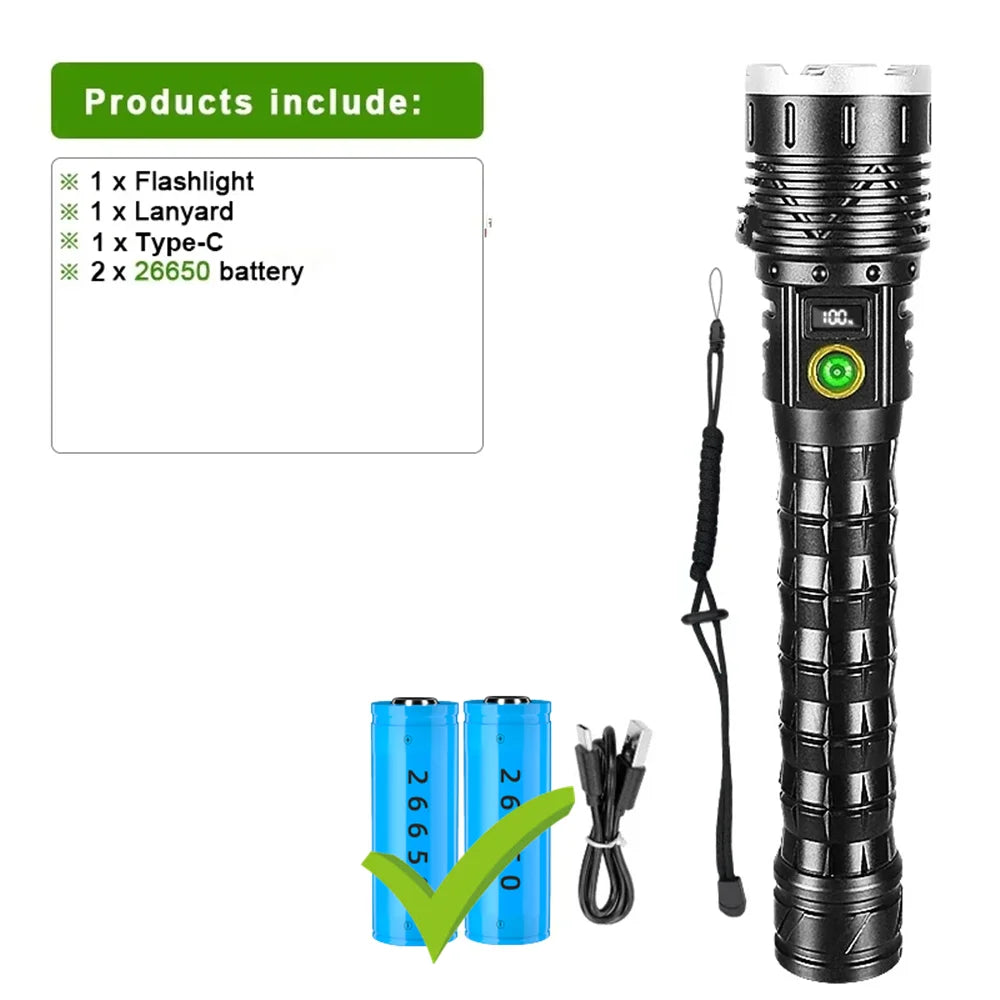 10000mAh High Power LED Flashlight Long Range 5000M Rechargeable Tactical Torch