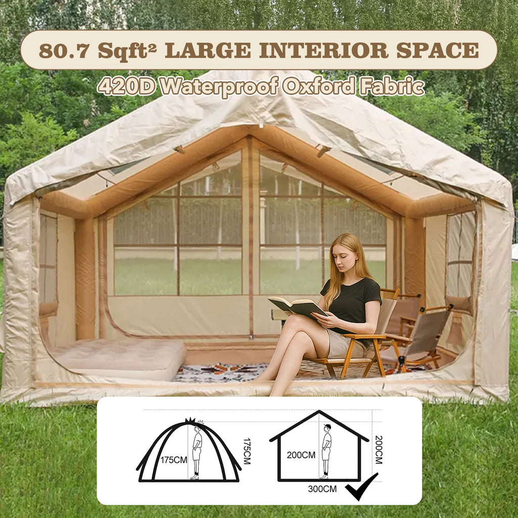 80.7 Square Feet Inflatable Tent with Air Conditioning Vent,4 Season Glamping Blow up Tent