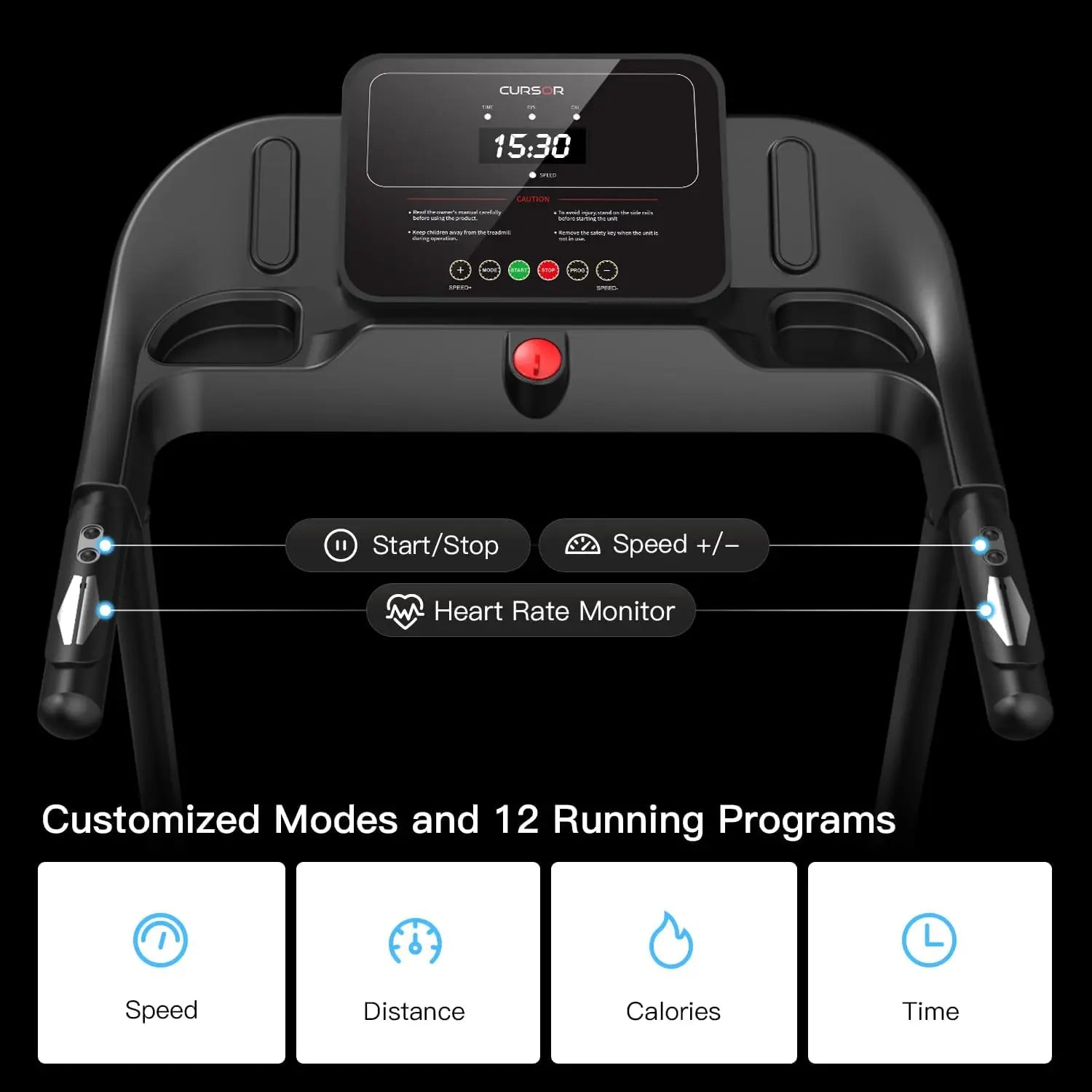 Home Folding Treadmill with Pulse Sensors, 2.5 HP Quiet Brushless, 7.5 MPH, 265 lbs Capacity