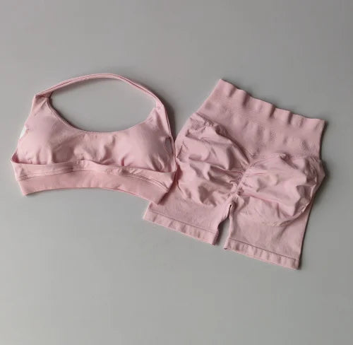 High Waist Peach Sports Bras Shorts Suit