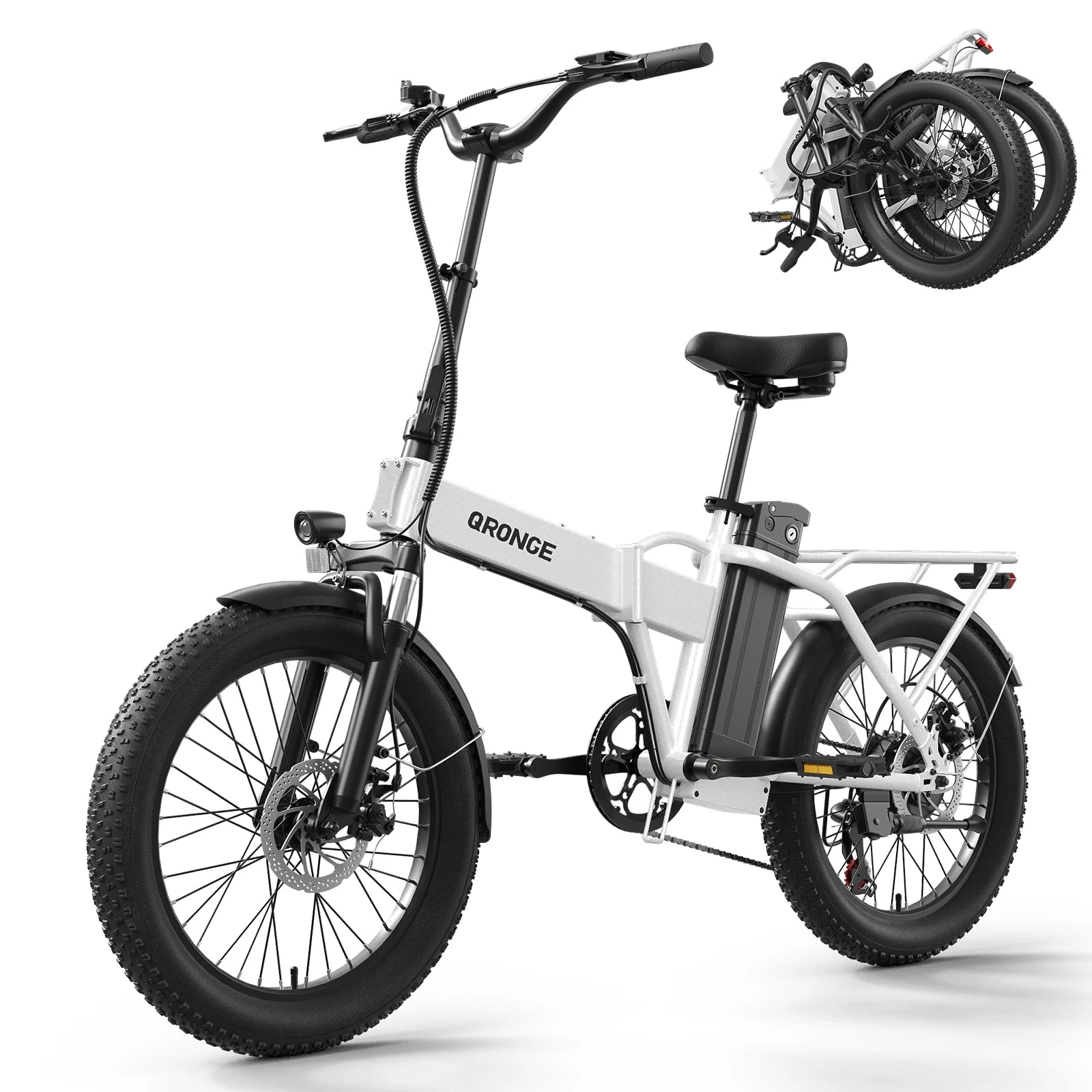 QRONGE Waterfall Folding Electric Bike 1000W Peak 48V 13.5AH Removable Battery Electric Bicycle 20" Fat Tire 28 MPH