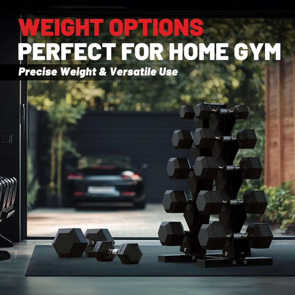 Hex Dumbbell Sets with Rack, 60-550lb Rubber Coated Weight Set