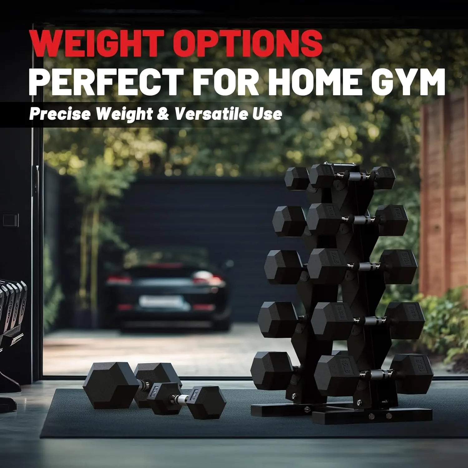 Hex Dumbbell Sets with Rack, 60-550lb Rubber Coated Weight Set