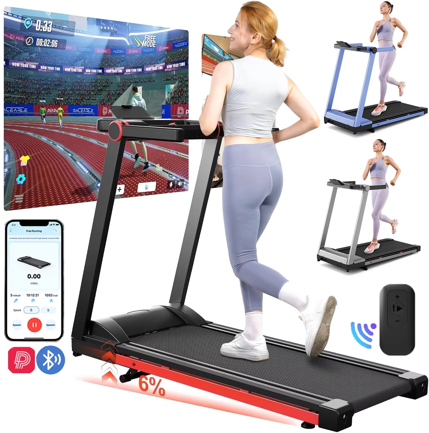 3.5HP Foldable Treadmill 350lbs Adjustable 6% Incline