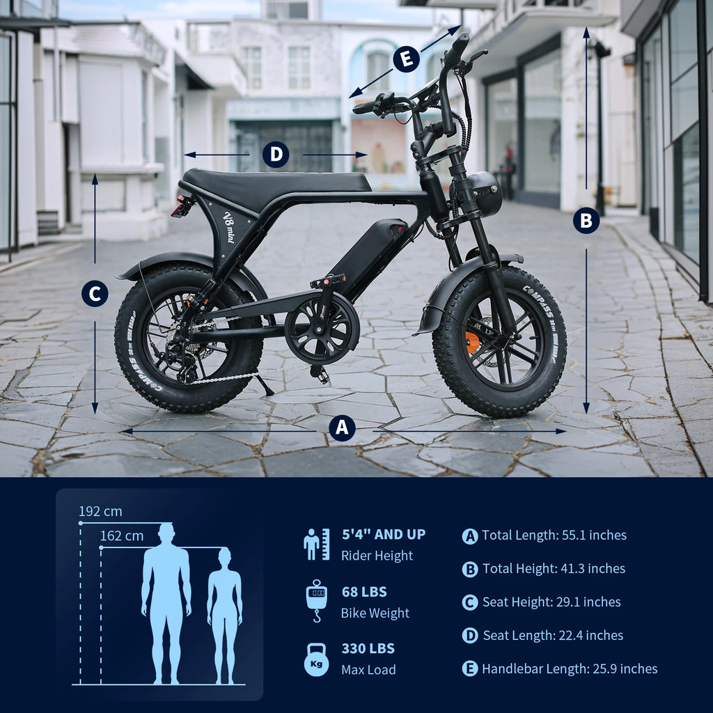 16-inch Small Fat Tire Electric Bicycle 500W 36V 10.4Ah Commuter/Mountain Ebike with 7-Speed Dual-disc Brakes