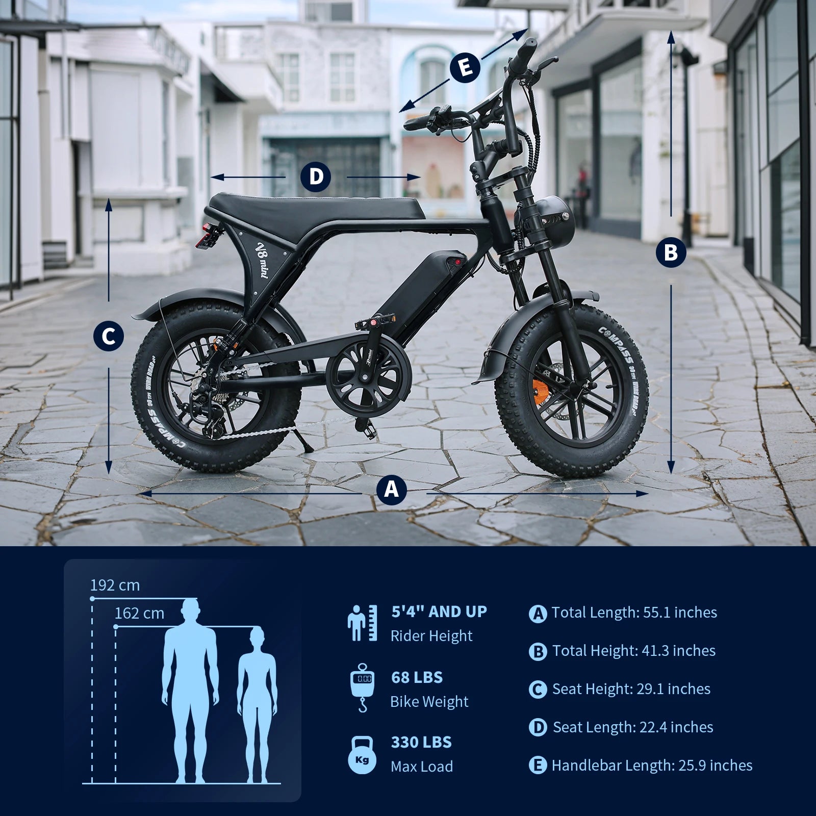 16-inch Small Fat Tire Electric Bicycle 500W 36V 10.4Ah Commuter/Mountain Ebike with 7-Speed Dual-disc Brakes