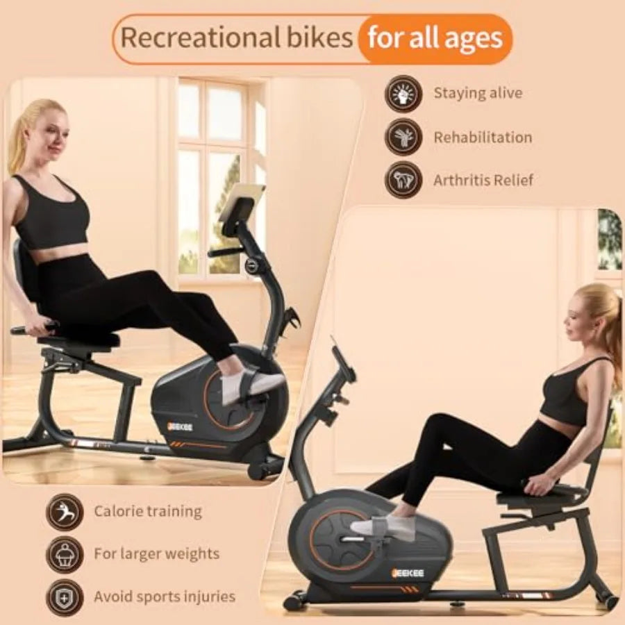 Recumbent Exercise Bike Magnetic Resistance Heart Rate Handle