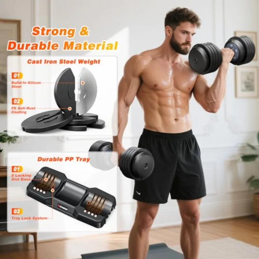 Adjustable Dumbbell Set of 2 for Home Gym: 25 55 80LB Capacity