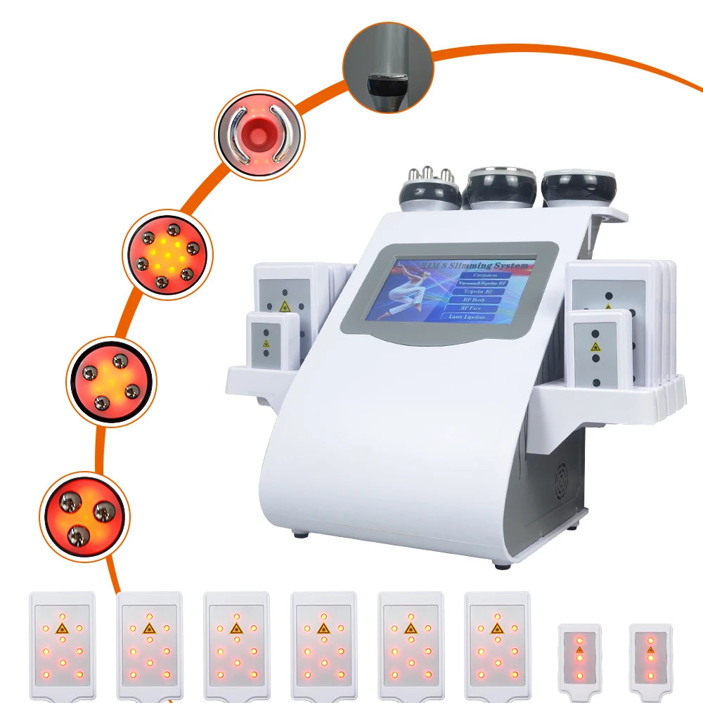 6 In 1 40K Ultrasonic Cavitation Machine Weight Loss Skin Lift Tightening Vacuum Lipo KIM8 Body Slimming Machine Body Shaping
