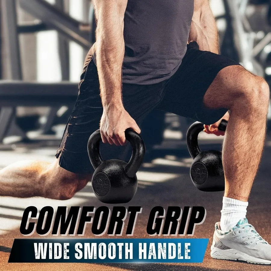 Kettlebell Sets, 5 - 10 - 15 - 20 - 25 - 30 LB Cast Iron Strength Training Kettlebells,