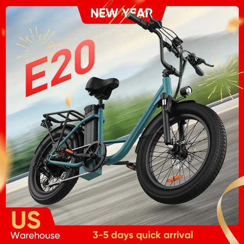 1000W 20x3" Fat Tire Electric Bike 48V 13Ah Removable Battery 20MPH 7-Speed