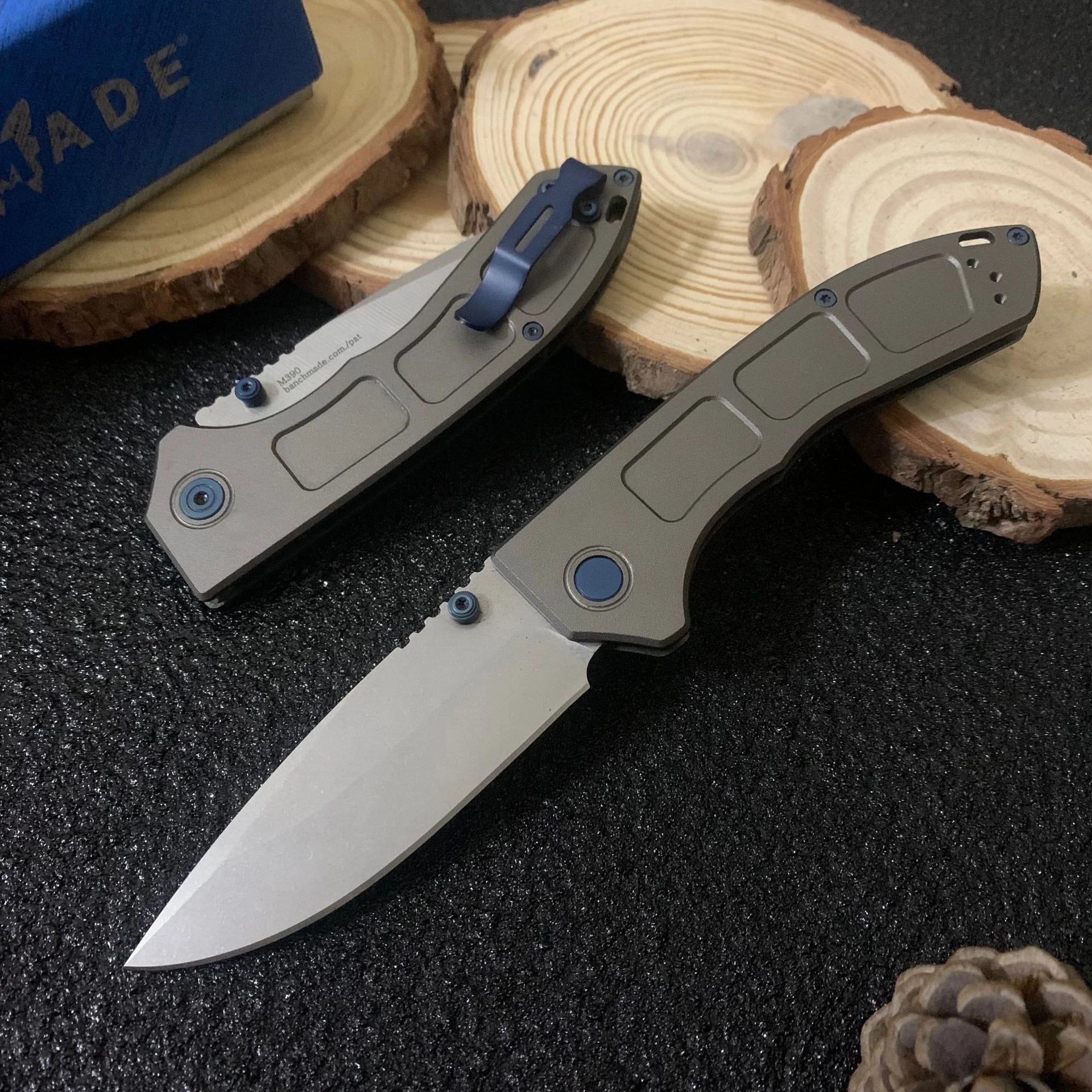 Tactical BM 748 Narrows Folding Knife 3.43" M390 Satin Blue Accents