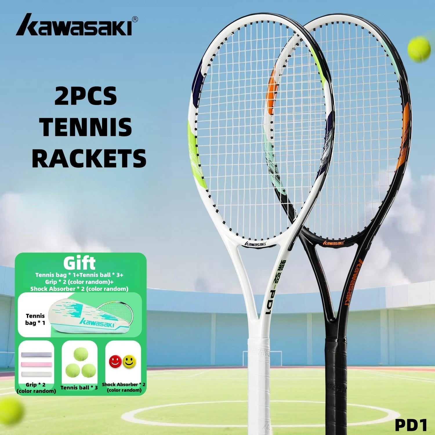 Kawasaki Light Tennis Rackets Set Carbon Composite Racquet Set KD1&PD1  Men and Women Training Set