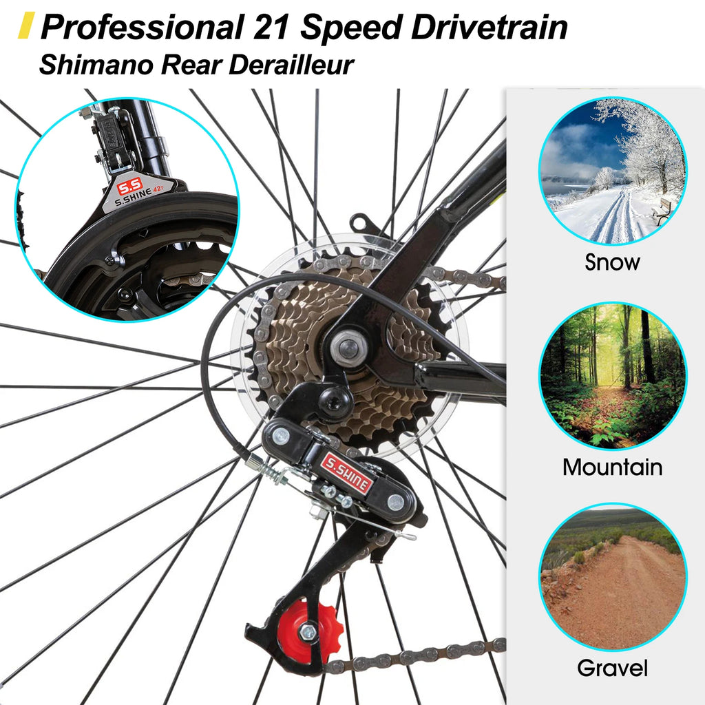 Hiland 24 26 inch Mountain Bike for Men Women, 21 Speeds High-Carbon Steel Frame
