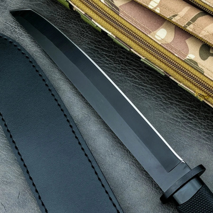 Black Stainless Steel Straight Knife with 7Cr13Mov Blade ABS Handle