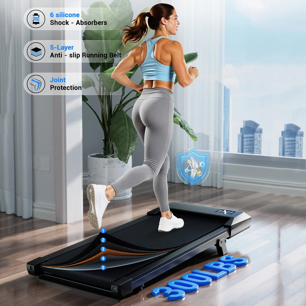Foldable 6% Slope Under Desk Treadmills 2.5 HP  Remote Control LED Display 300LBS