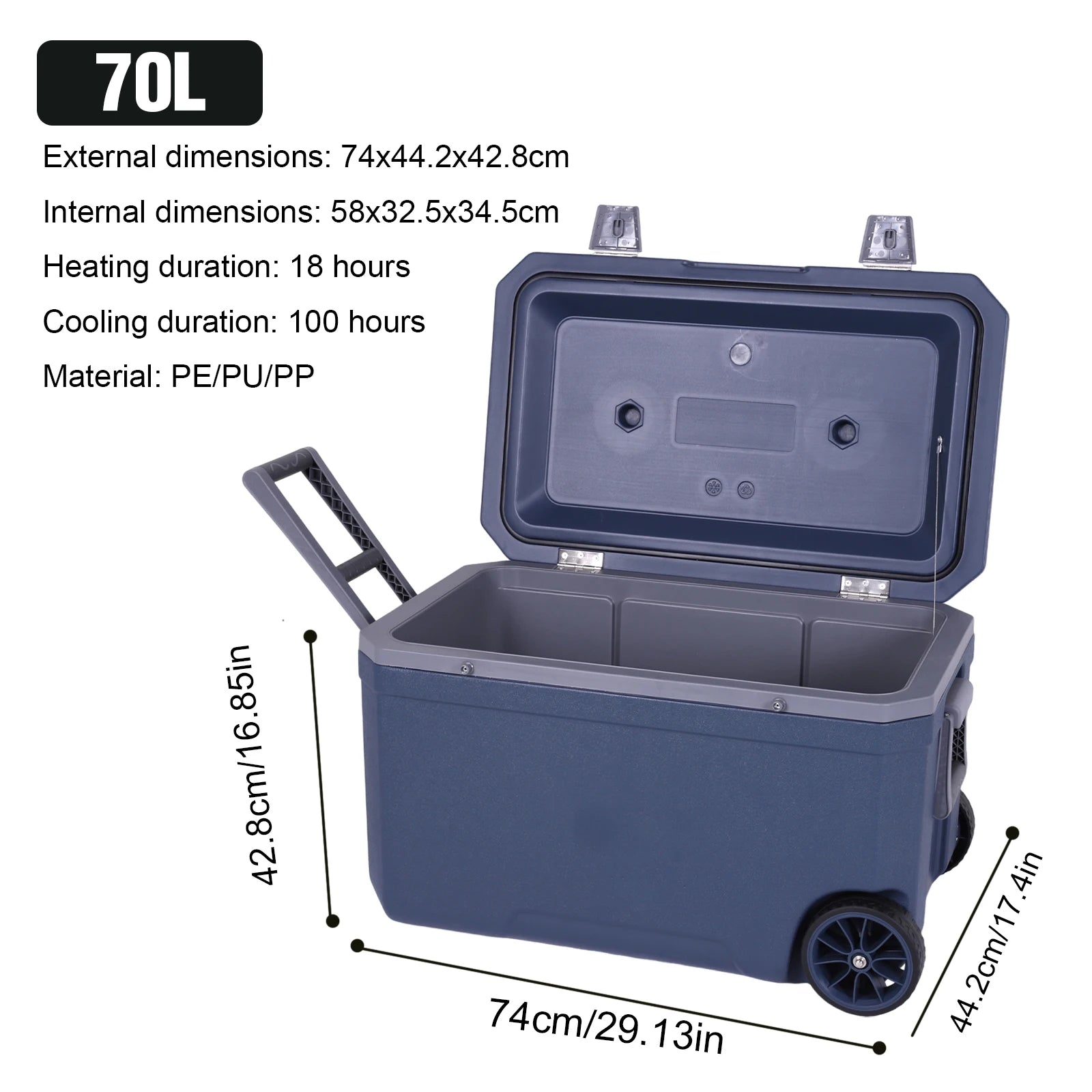 70L Wheeled Cooler Hard Shell Portable Car Wheel 30 Percent Lighter Than Rotomolded for BBQ Camping
