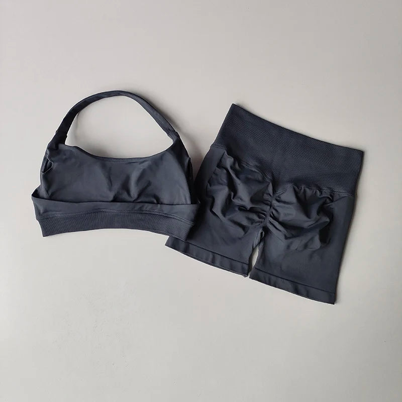 High Waist Peach Sports Bras Shorts Suit