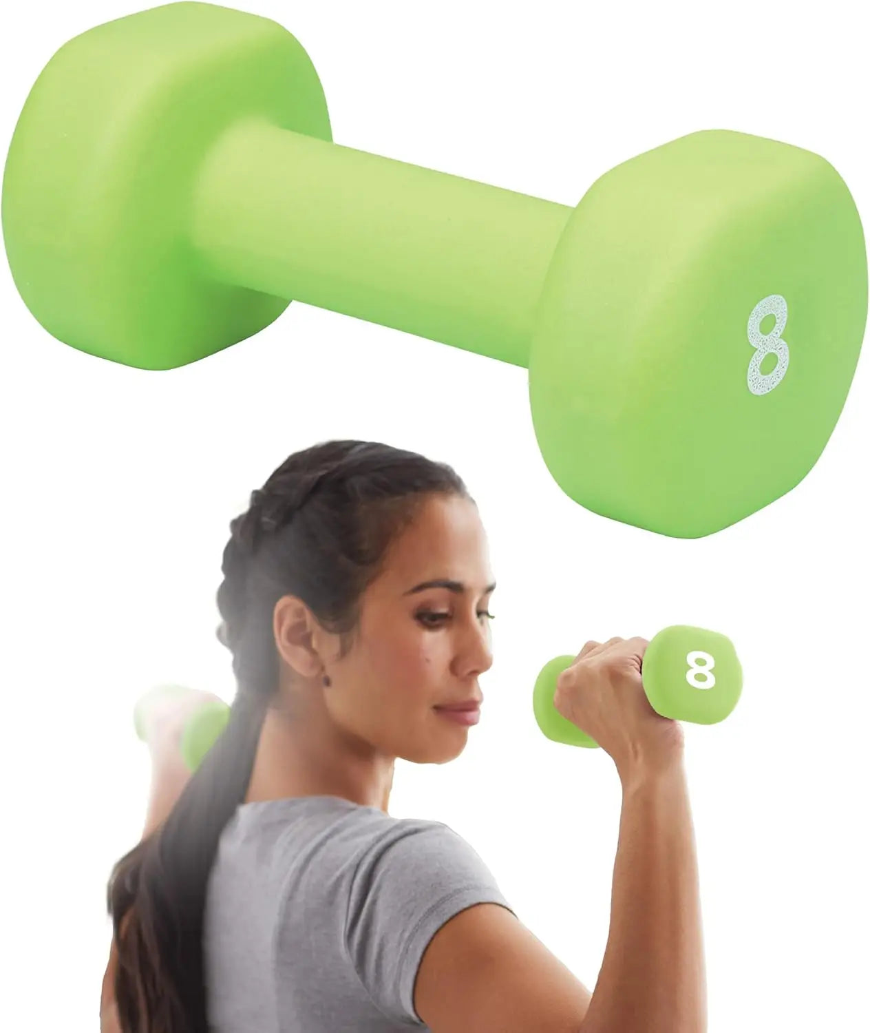 Neoprene Coated Hexagon Dumbbell  Non-Slip Grip, 8lb Green Free Weight