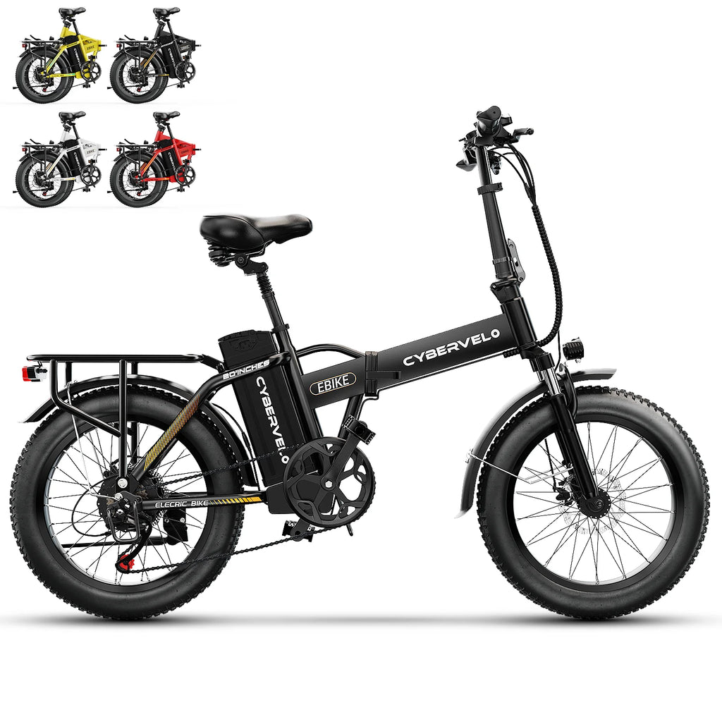 Cybervelo 1000W Folding Electric Bike, 48V 20AH Removable Battery 30+MPH 80Miles Max Range, 20"Fat Tire 7-Speed EK4