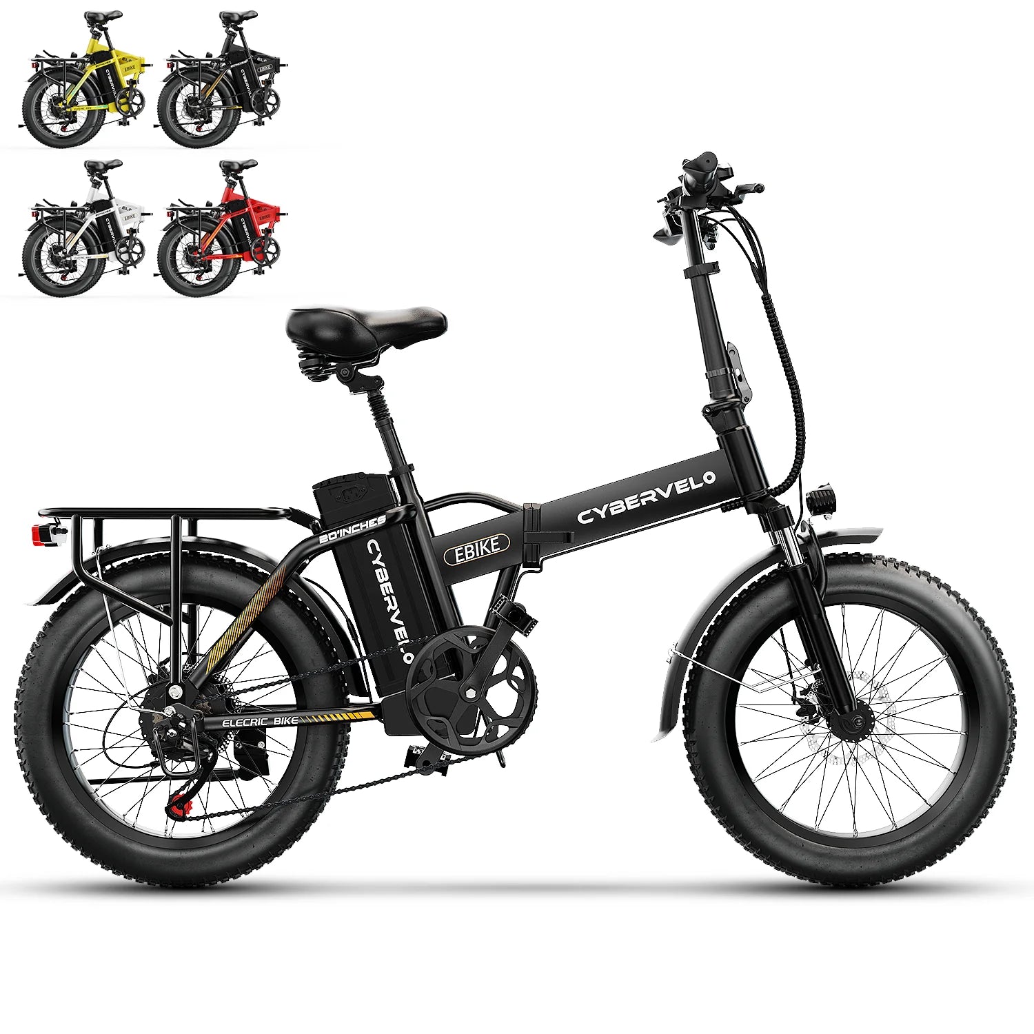 Cybervelo 1000W Folding Electric Bike, 48V 20AH Removable Battery 30+MPH 80Miles Max Range, 20"Fat Tire 7-Speed EK4