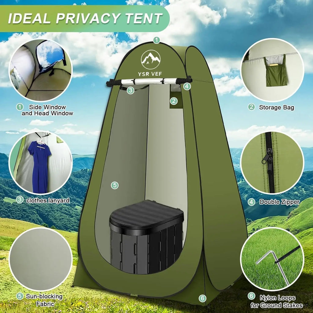 Portable Pop-Up Camping Toilet Tent with Shower & Changing Room, Includes Toilet Bags and Gel