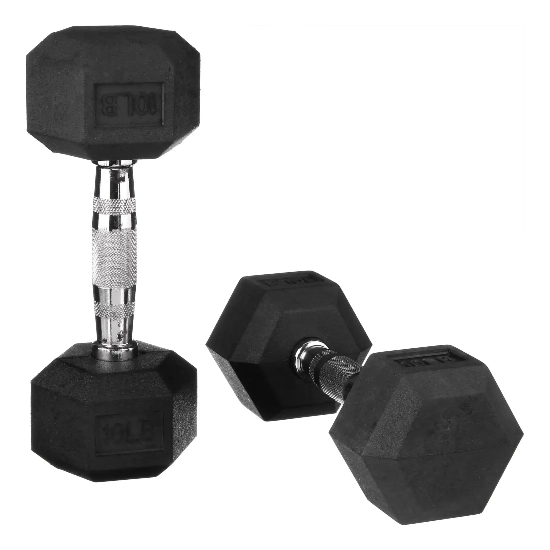 10 lbs pair of black rubber hexagonal dumbbells