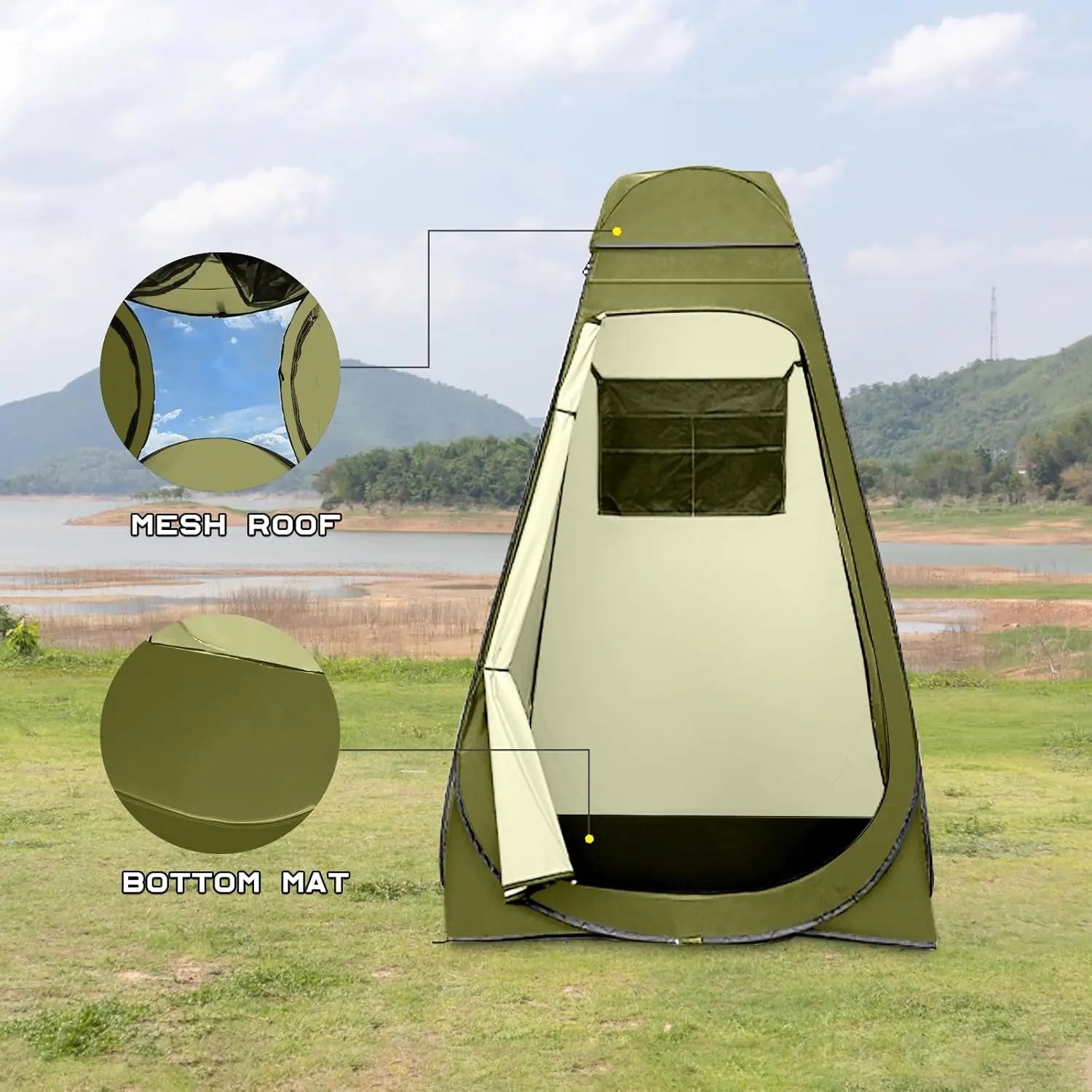 Pop Up Shower Tent, Portable Privacy Camping Changing Shelter with Rain Cover & Windows, UPF 50+ Waterproof