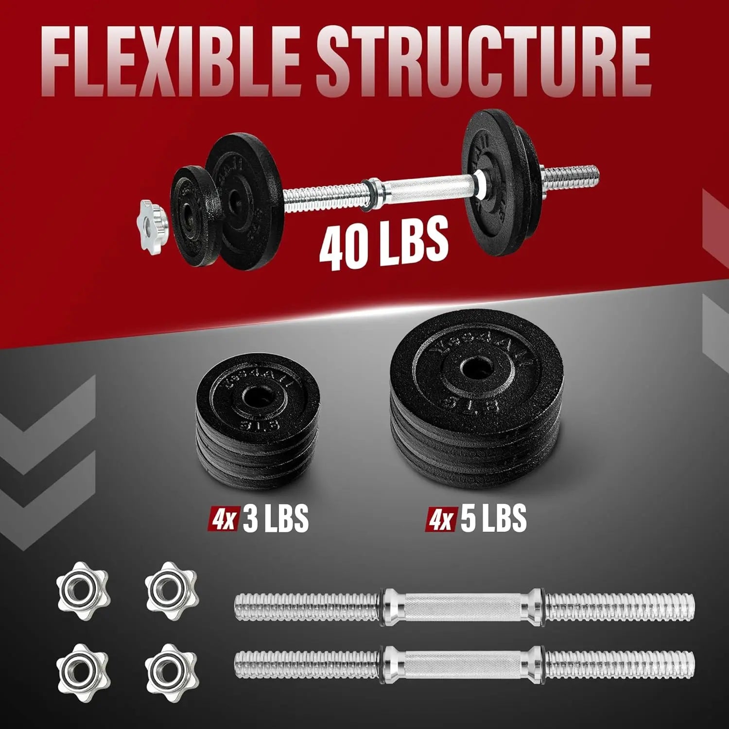 Adjustable Dumbbell Set with Weight Plates, 40lbs to 200lbs