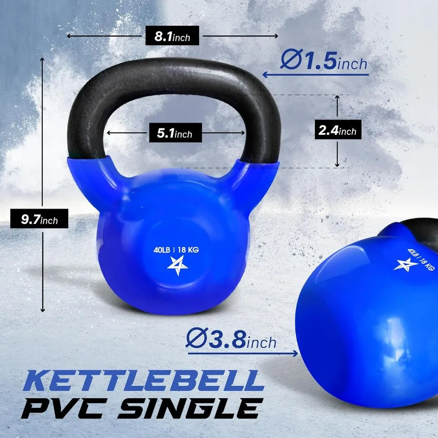Kettlebell, 40LB Vinyl Coated Cast Iron Strength Training