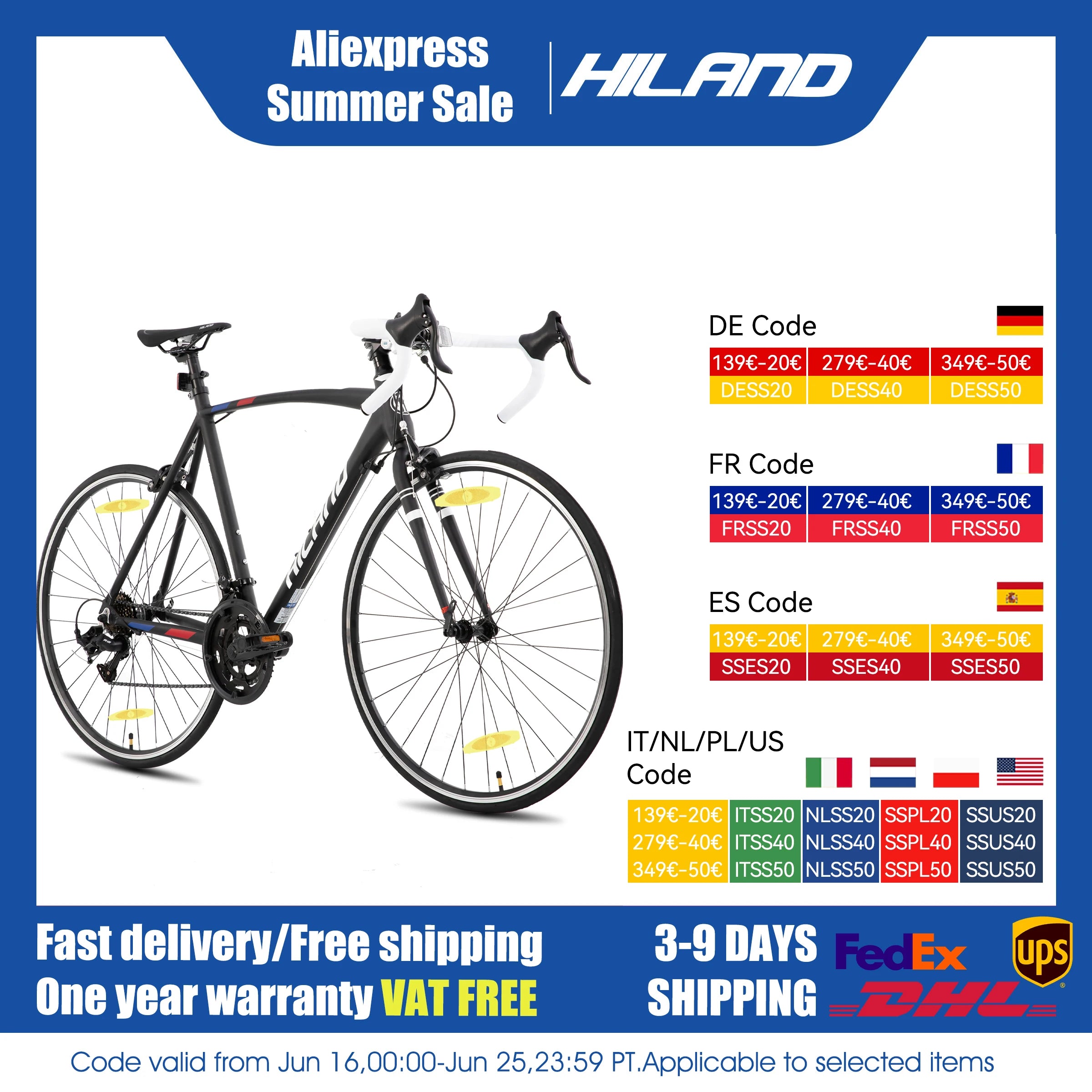 Hiland 700c road bike, 14 speeds, lightweight aluminum frame, racing bike