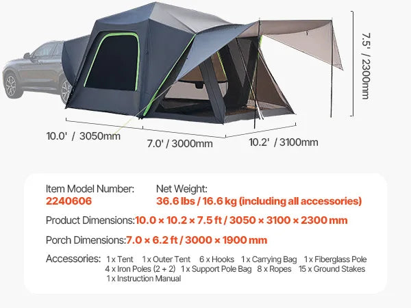 SucceBuy SUV Tent for Camping Waterproof PU2000mm Spacious Double Layer Design