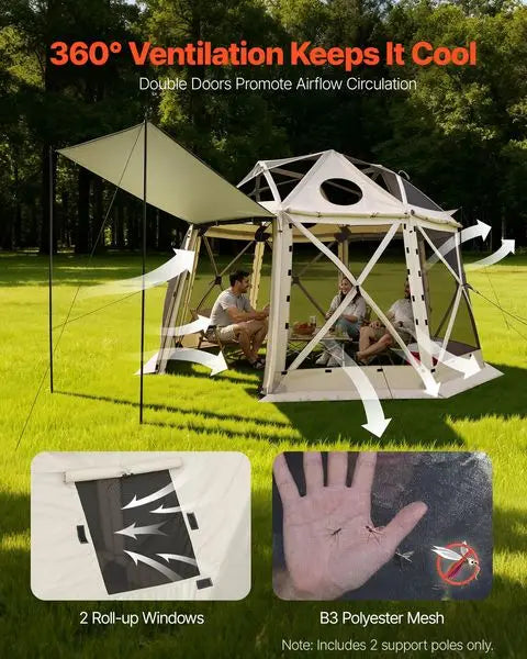 Pop up Gazebo Screen Tent, 12 x 12 ft, 13-Sided Spherical Camping Canopy Tent with Removable Top & Carry Bag, Quick-Set