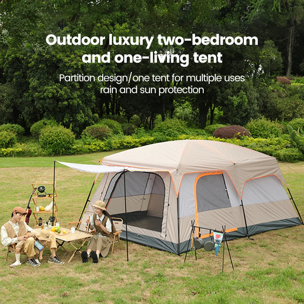 Large Family Tent 8-12 Person 2 Room Windproof with Sun Protection Mosquito Net