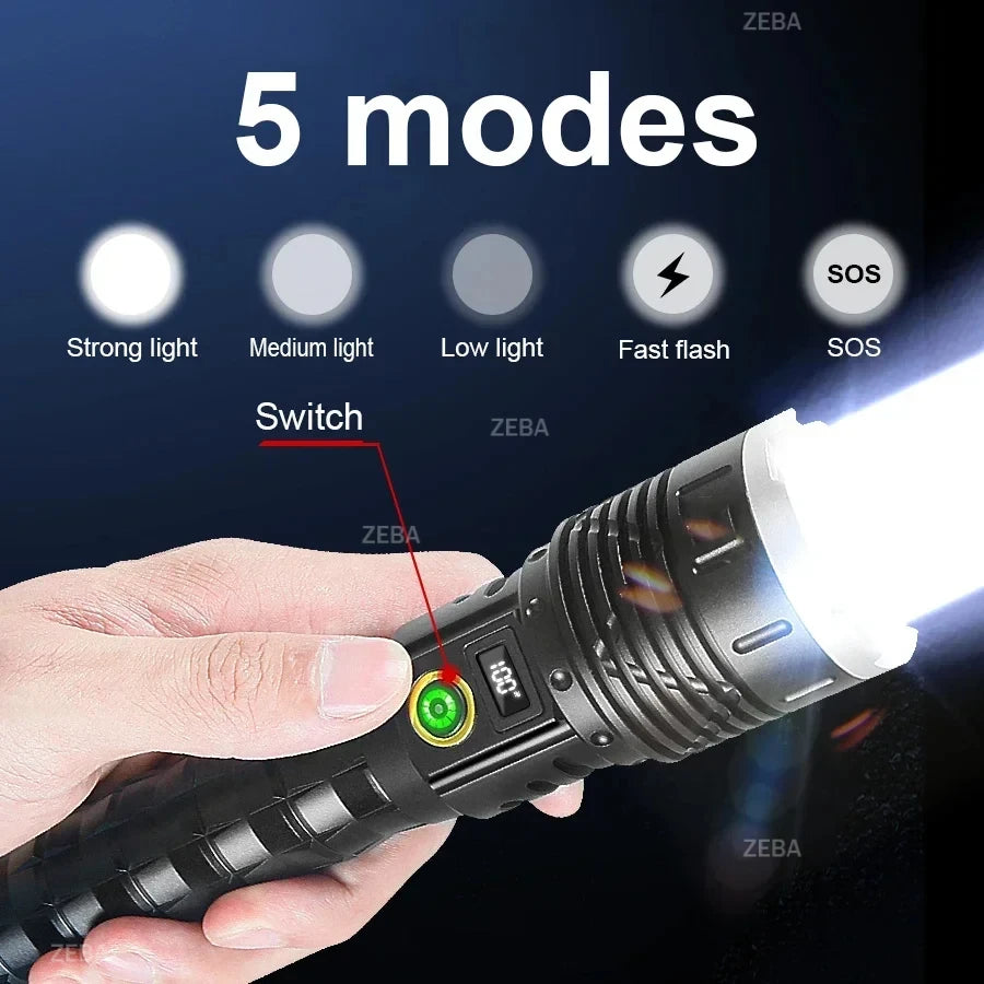 10000mAh High Power LED Flashlight Long Range 5000M Rechargeable Tactical Torch