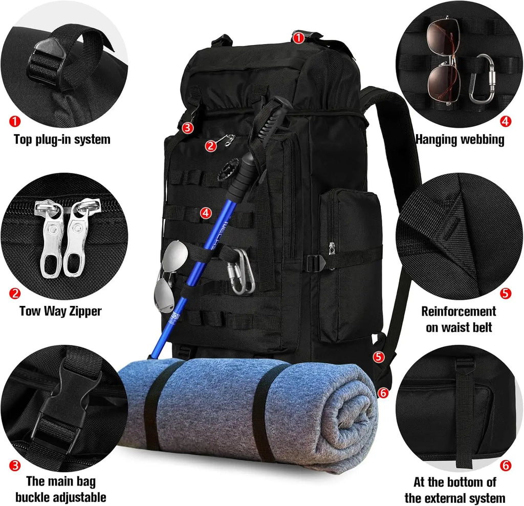 70L/100L Large Waterproof Hiking Backpack with Rain Cover