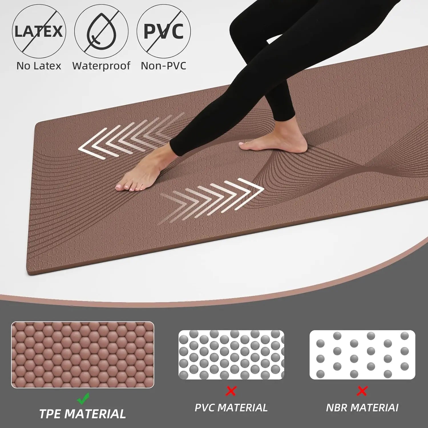 Non-Slip TPE Yoga Mat, 72x25x0.3 Inch with Carrying Strap