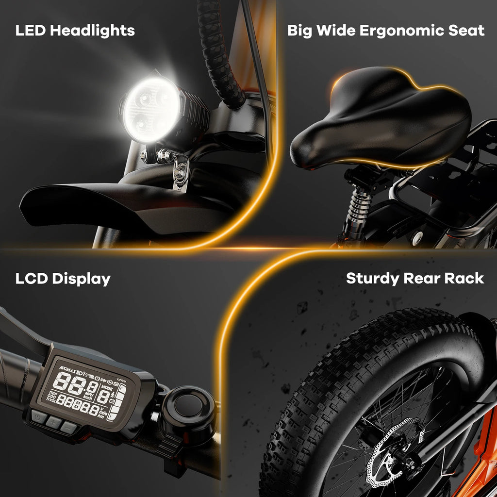 Cybervelo 1000W Folding Electric Bike, 48V 20AH Removable Battery 30+MPH 80Miles Max Range, 20"Fat Tire 7-Speed EK4