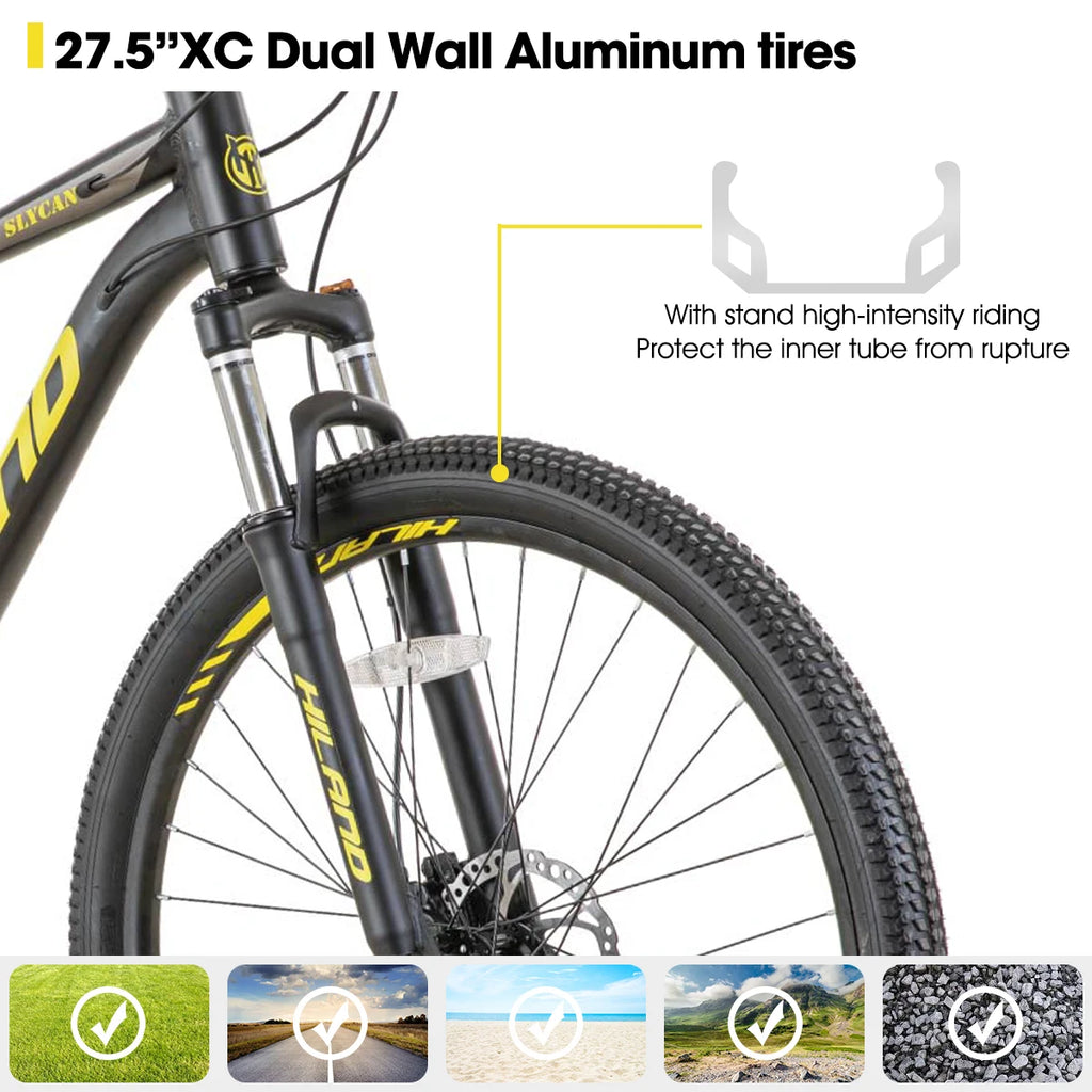 Hiland Aluminum Mountain Bike 21 Speeds, Hydraulic Disc-Brakes, Lock-Out Suspension Fork, 27.5 inch Whee