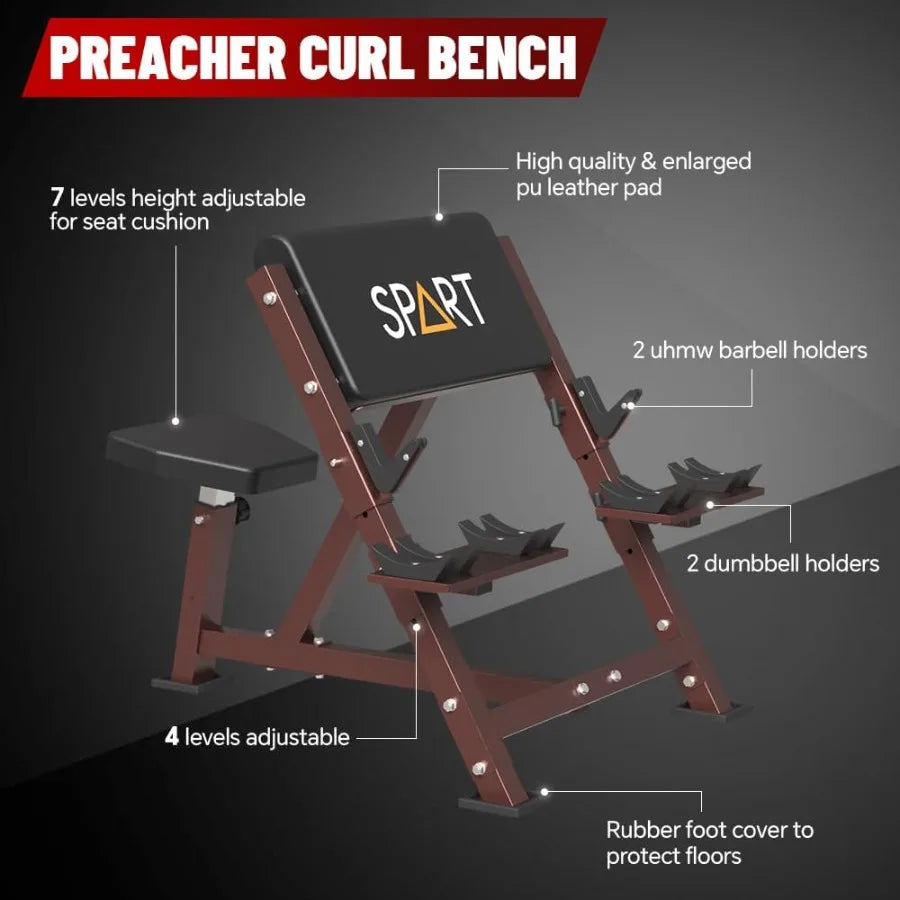 Preacher Curl Bench with EZ Curl Bar and 90LB Weight Plate Set